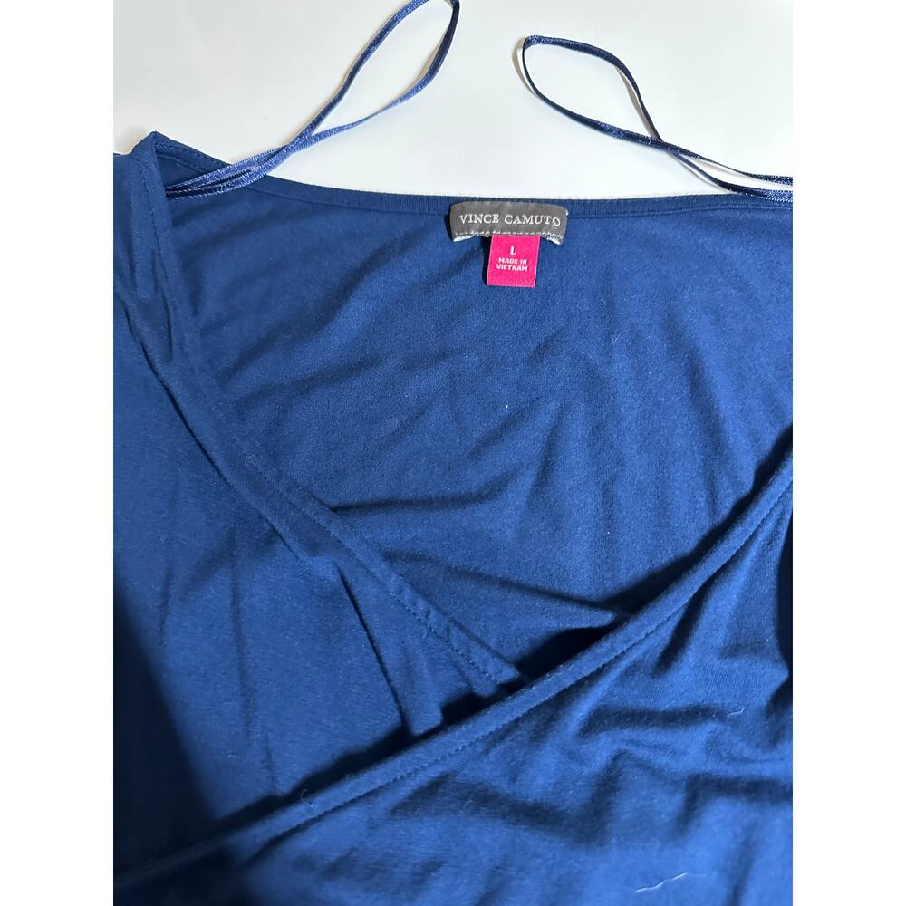 Women L Vince Camuto blue 3/4 sleeve wrap v-neck blouse top shirt work casual - Picture 2 of 10